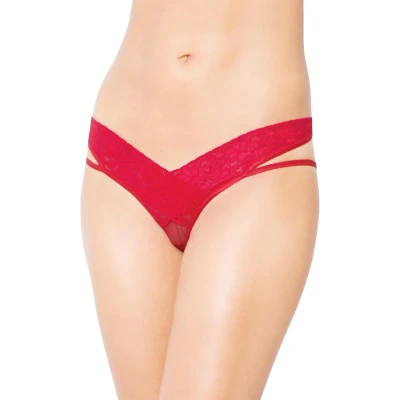 Bielizna damska - thongs 2438, czerwone M/L z kokardką i cyrkonią