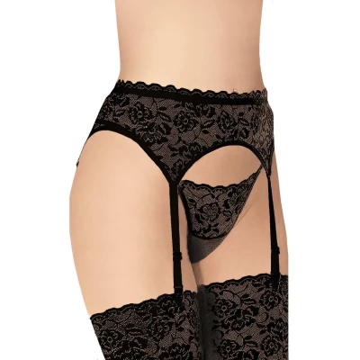 Pas do pończoch plus size 2XL - elegancki czarny Garterbelt 3305 z koronką