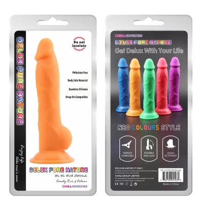 Dildo silikonowe Rick.G - pomarańczowy, 22.7 cm, antybakteryjny, realistyczny design