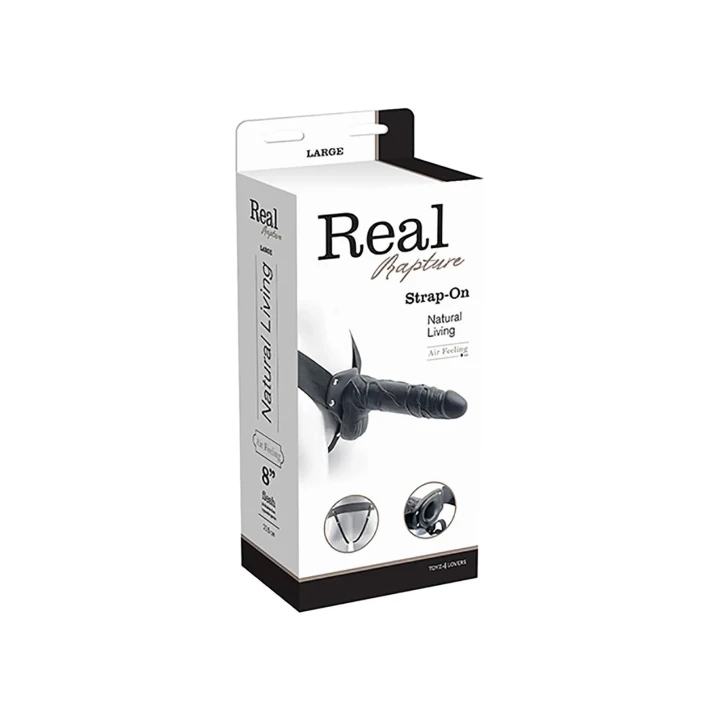 Proteza strap-on z realistycznym kształtem, 20.5 cm, czarna z kulkami, wodoodporna