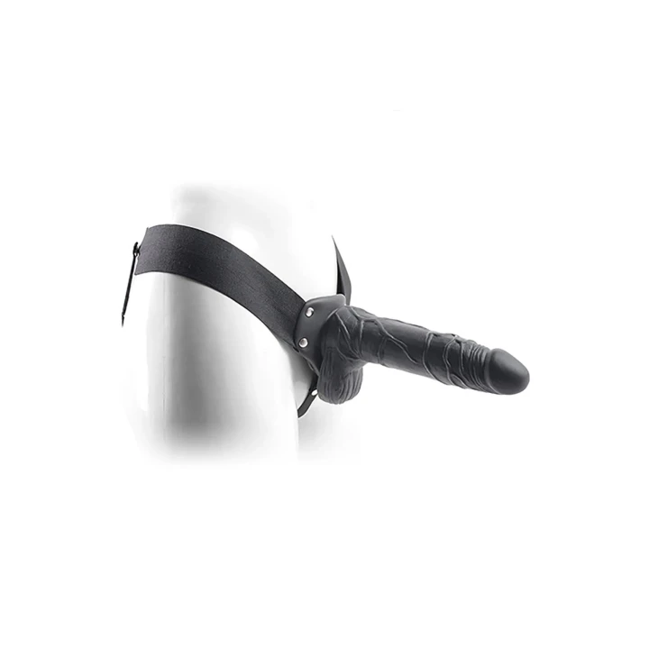 Proteza strap-on z realistycznym kształtem, 20.5 cm, czarna z kulkami, wodoodporna