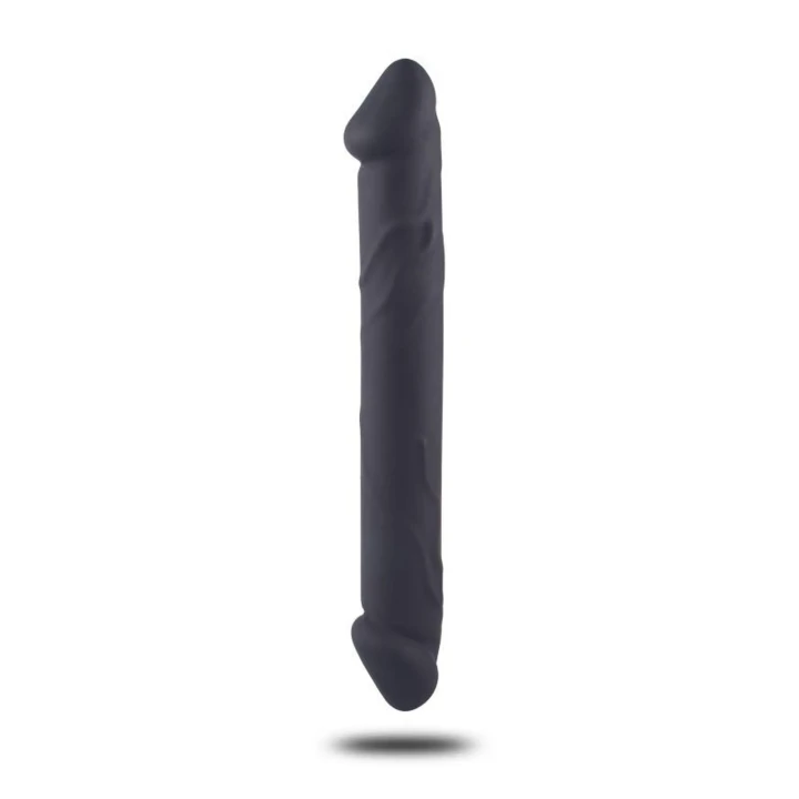 Podwójne dildo silikonowe Double Joy - dla par, wodoodporne, czarne, 23cm