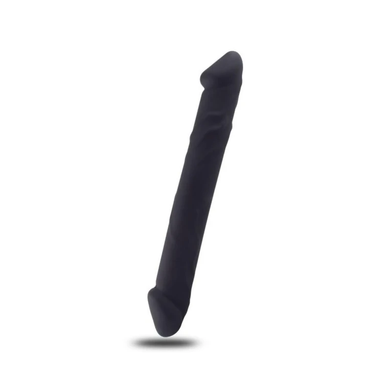 Podwójne dildo silikonowe Double Joy - dla par, wodoodporne, czarne, 23cm