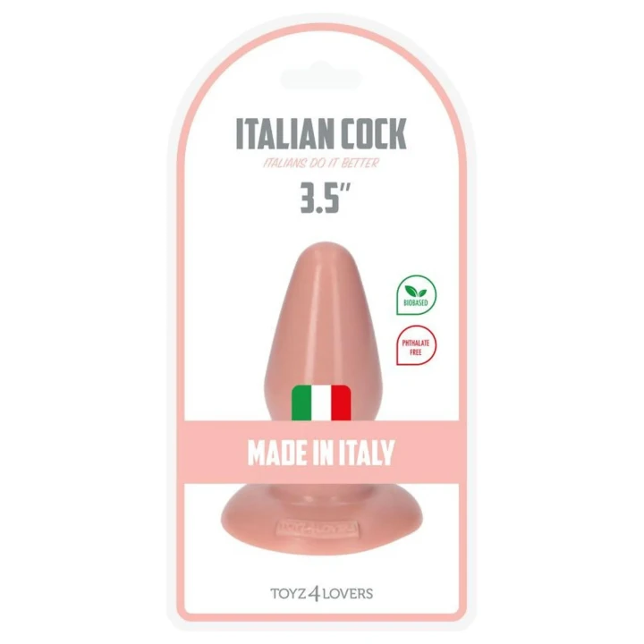 Zatyczka analna Plug-Italian Cock 9,5 cm, z przyssawką, biała skóra, PVC