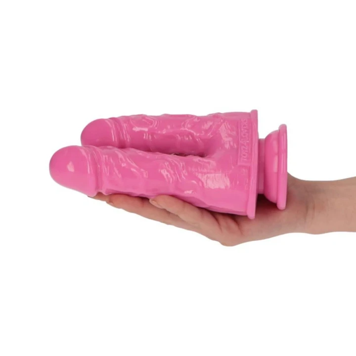 Podwójne dildo do stymulacji intymnej Caino e Abele Pink, 15.5 cm, PVC