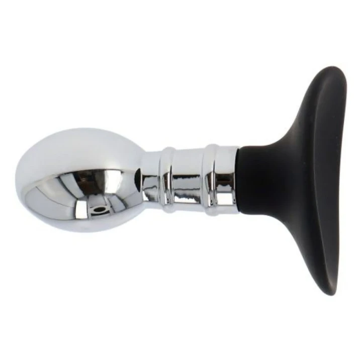 Korek analny Plug Pleasure Sphere z przyssawką, aluminium, 8,3 cm, czarny/srebrny