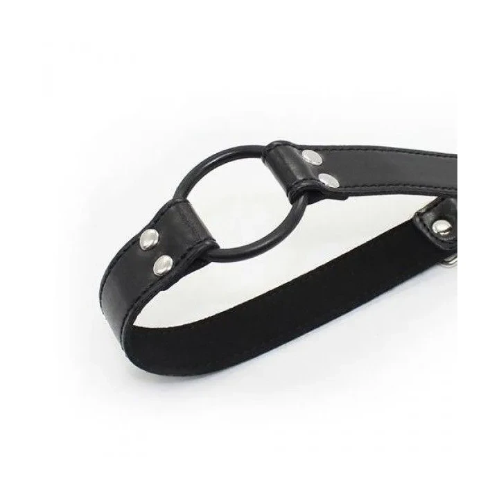 Knebel pierścieniowy z regulowanym paskiem - czarny, komfortowy gag dla entuzjastów fetyszy