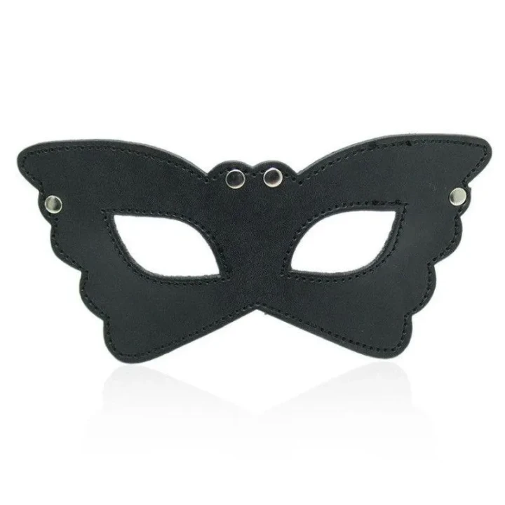 Maska erotyczna wenecka z czarnej skóry fetyszowej - Butterfly Mask BLACK