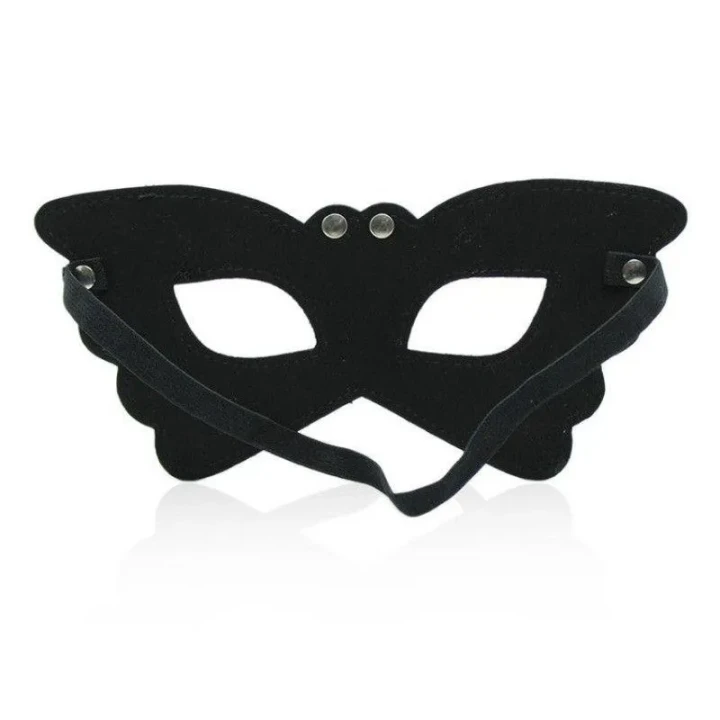 Maska erotyczna wenecka z czarnej skóry fetyszowej - Butterfly Mask BLACK