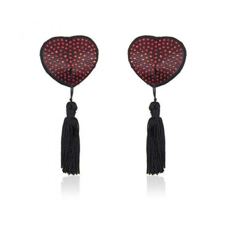 Nakładki na brodawki w kształcie serca z czerwonymi diamencikami - Bielizna-Heart Shine