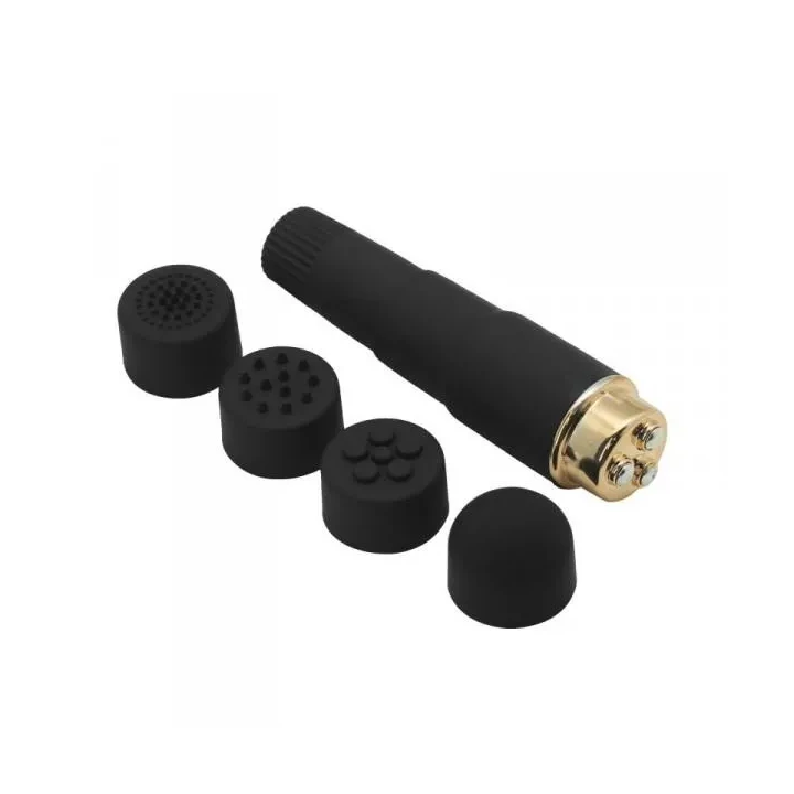 Mini stymulator wibracyjny ON/OFF, wodoodporny, 10 cm, ABS, z 4 nasadkami