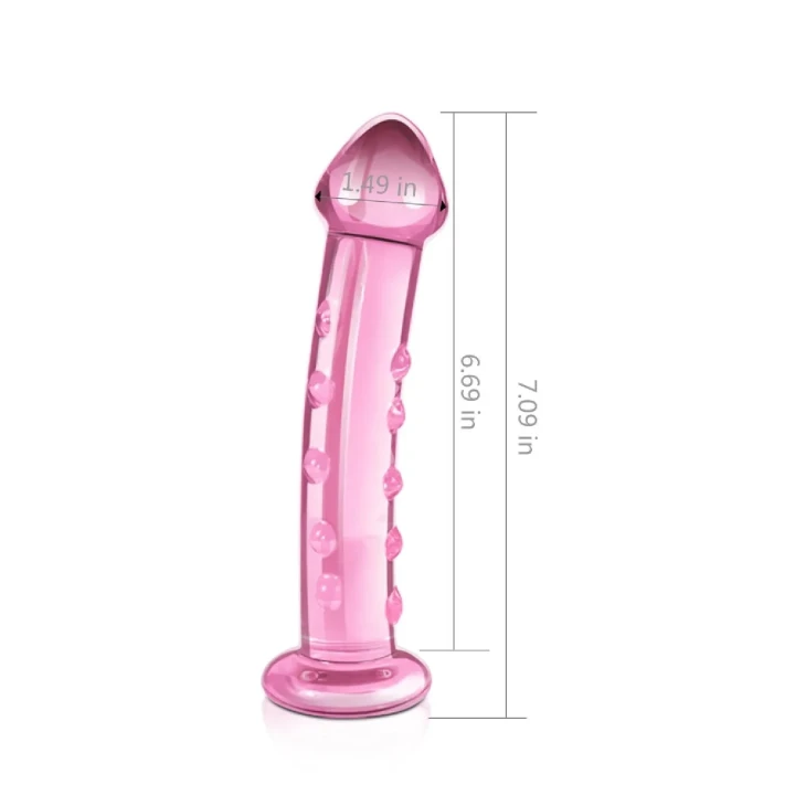 Szklane dildo 7.5 cala w romantycznym różu - ergonomiczne, bezpieczne, z funkcją temperatury