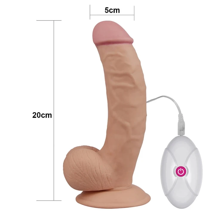 Dildo do intensywnej stymulacji, 20 cm, Ultra Soft, z wibracjami i przyssawką