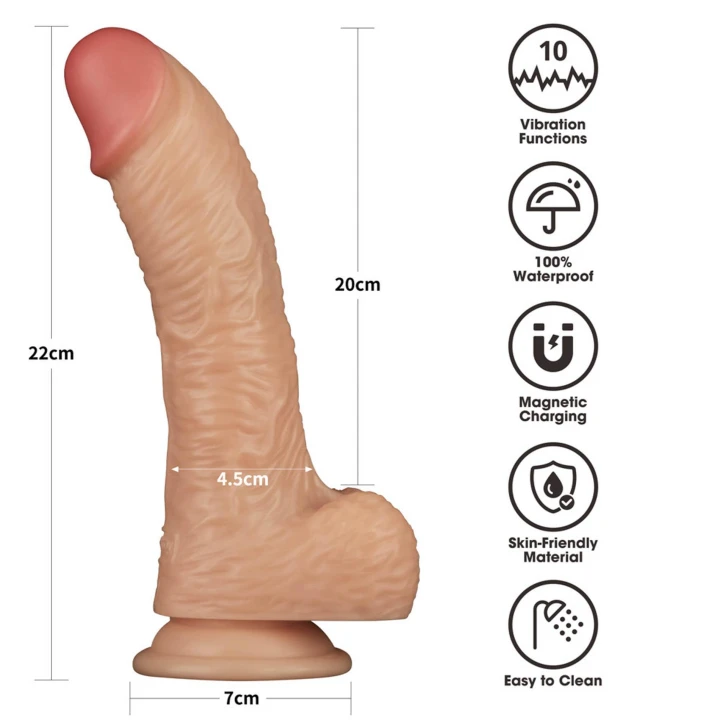 Wibracyjne dildo 8.5'' z przyssawką, wodoodporne, z 10 trybami wibracji, PVC