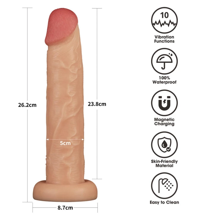 Wibrujący dildo o długości 26,2 cm z 10 trybami wibracji i przyssawką