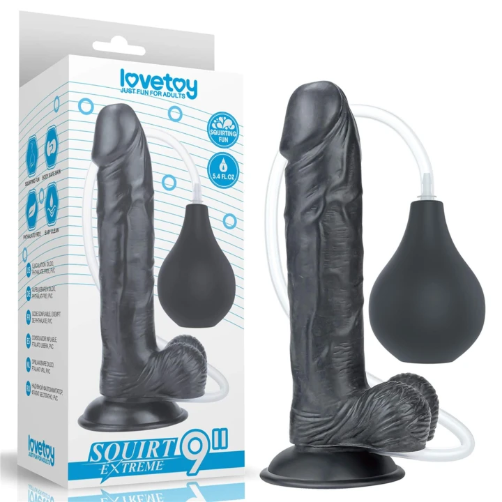 Dildo do stymulacji vaginalnej i analnej 9'' Squirt Extreme, czarne PVC