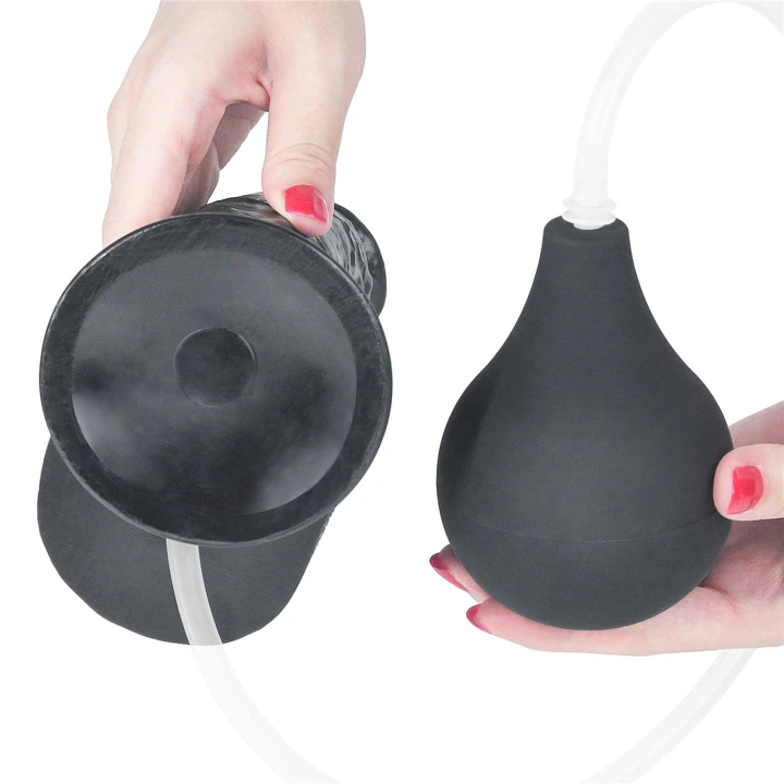 Dildo o długości 25,4 cm z funkcją squirting, czarne, z przyssawką, PVC