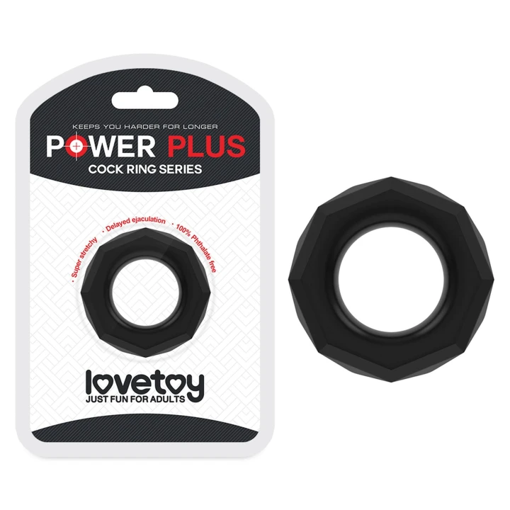 Pierścień erekcyjny POWER PLUS w kolorze czarnym, wykonany z TPE, średnica 0,8-1,6 cm