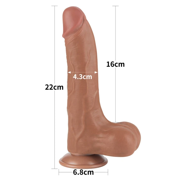 Dildo realistyczne 8.5'' Sliding Skin, brązowe, z podwójną warstwą TPE, przyssawka