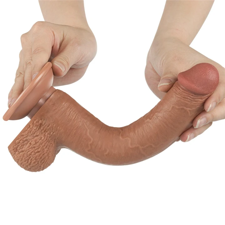 Dildo 9'' z realistycznego TPE, podwójna gęstość, brązowe, przyssawka