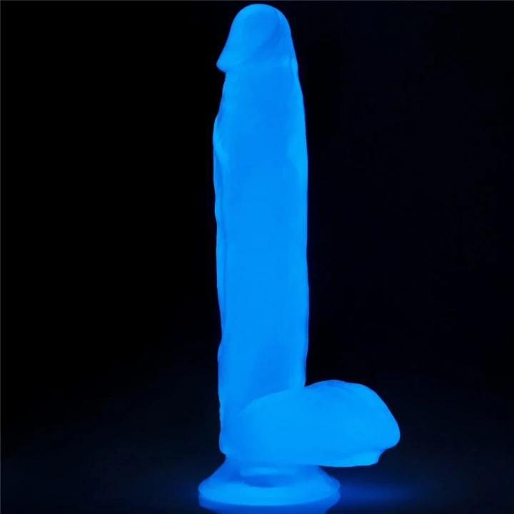 Dildo świecące w ciemności 10'' z TPE, realistyczna tekstura, niebieski blask
