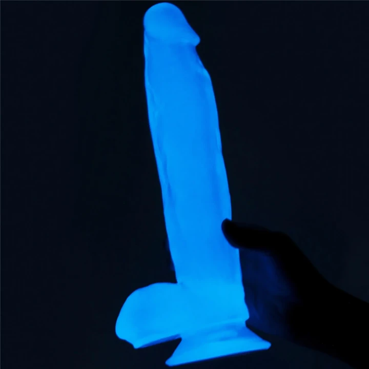 Dildo świecące w ciemności 10'' z TPE, realistyczna tekstura, niebieski blask