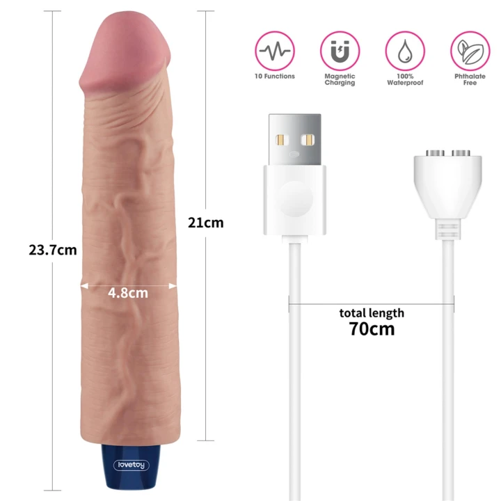 Wibracyjny dildo 9,5 cala z TPE, ładowanie USB, wodoodporne, realistyczny wygląd