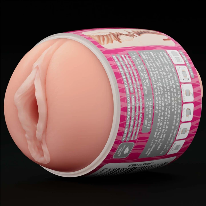 Masturbator dwustronny z wibracjami - Usta i Pochwa, TPE, 10.3 cm