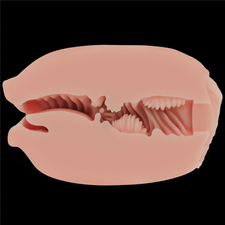 Masturbator dwustronny z wibracjami - Usta i Pochwa, TPE, 10.3 cm