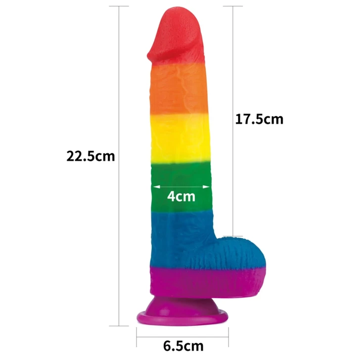 Dildo o długości 22.5 cm z platynowego silikonu - Prider w kolorach tęczy
