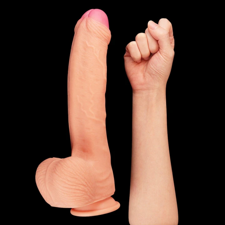 Dildo platynowy silikon 28 cm, dwuwarstwowe z teksturą, realistyczne doznania