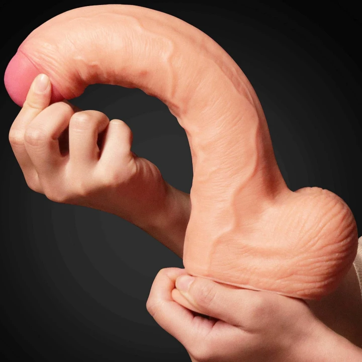 Dildo platynowy silikon 28 cm, dwuwarstwowe z teksturą, realistyczne doznania