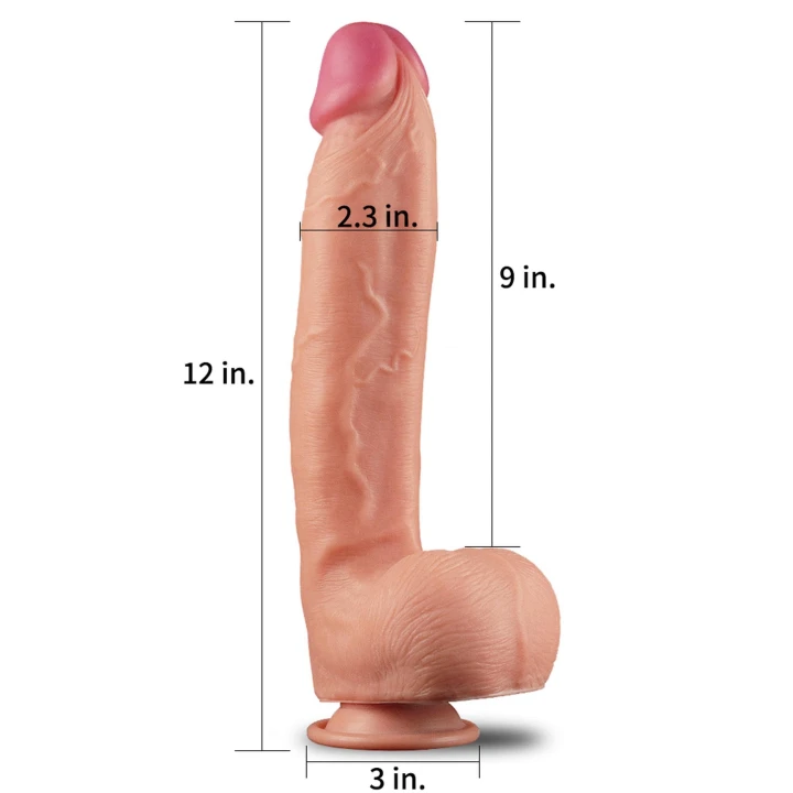 Dwuwarstwowe dildo z platynowego silikonu 30.5 cm, realistyczne z przyssawką