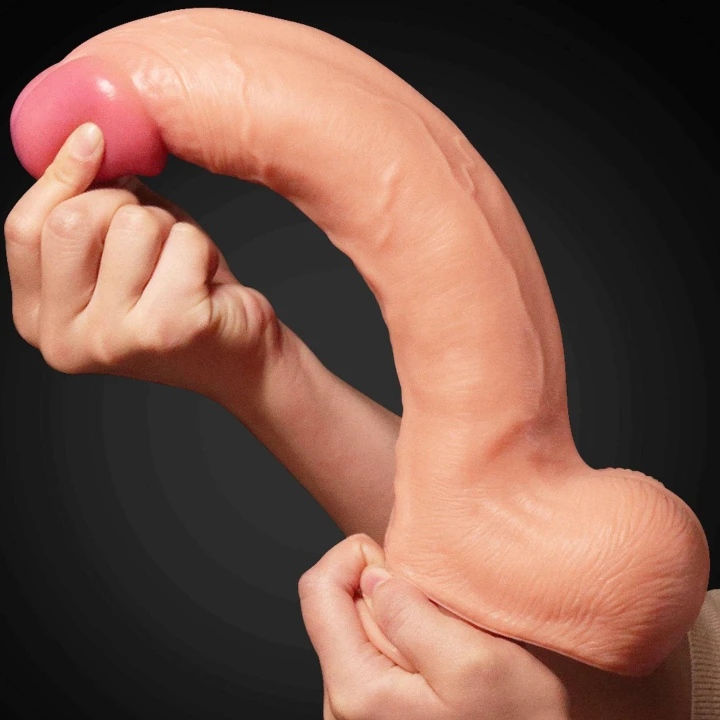 Dwuwarstwowe dildo z platynowego silikonu 30.5 cm, realistyczne z przyssawką