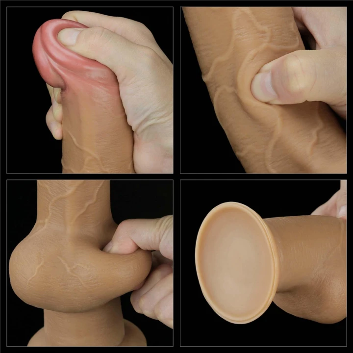 Dildo silikonowe 24 cm z uchwytem, realistyczne, teksturowane, przyssawka 7,9 cm