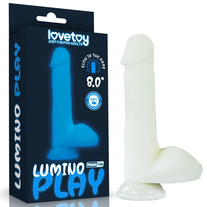 Dildo fluorescencyjne z przyssawką, realistyczna tekstura, 20,3 cm, silikon platynowy