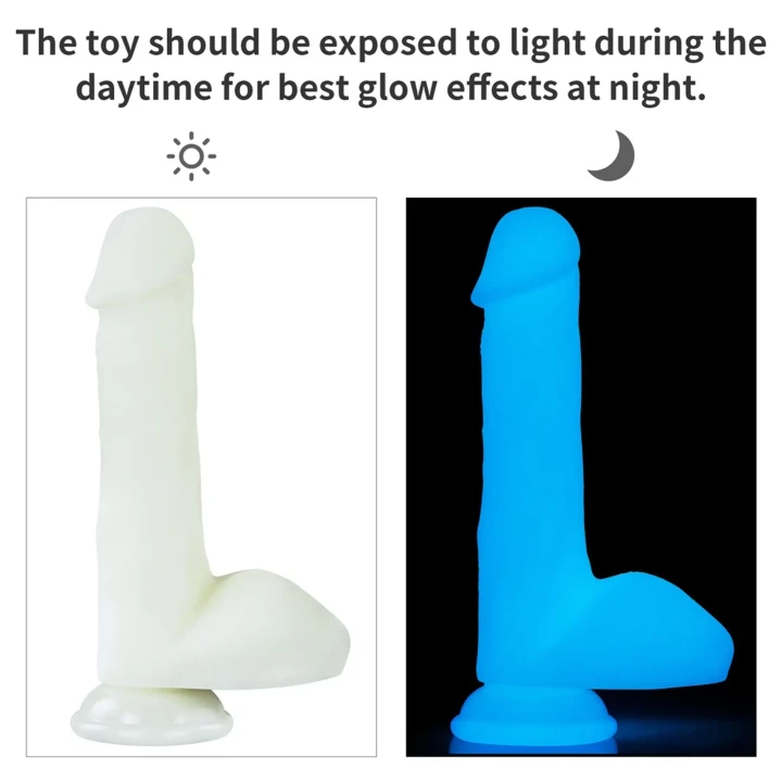 Dildo fluorescencyjne z przyssawką, realistyczna tekstura, 20,3 cm, silikon platynowy