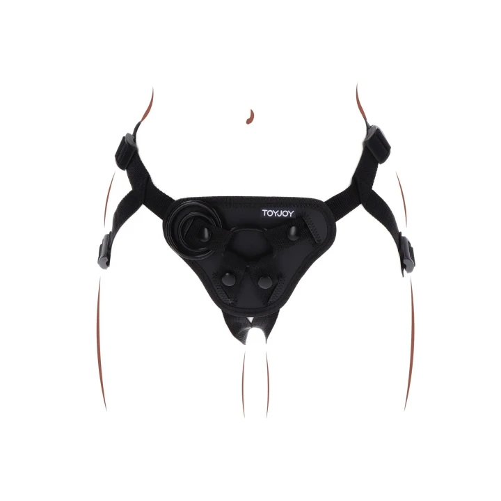 Uprząż strap-on do dildo z regulowanymi paskami, kolor czarny, z możliwością wibracji