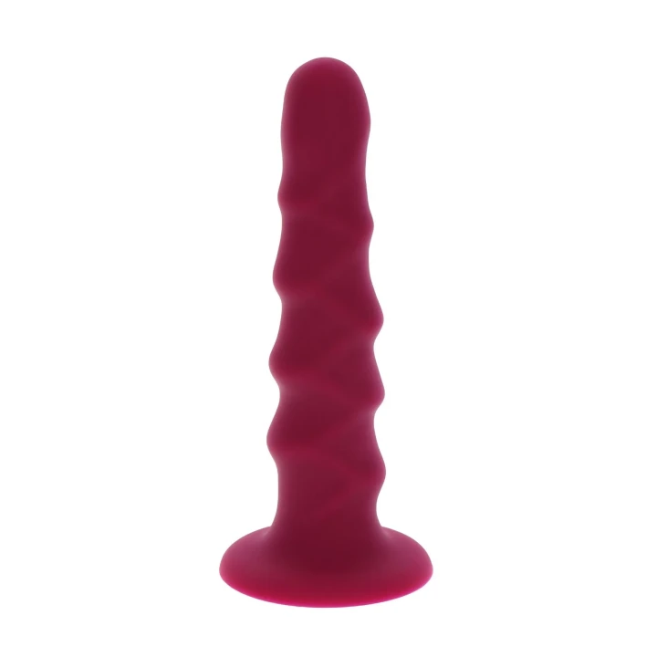 Karbowany dildo silikonowe 16 cm, czerwień, z przyssawką i kompatybilnością strap-on