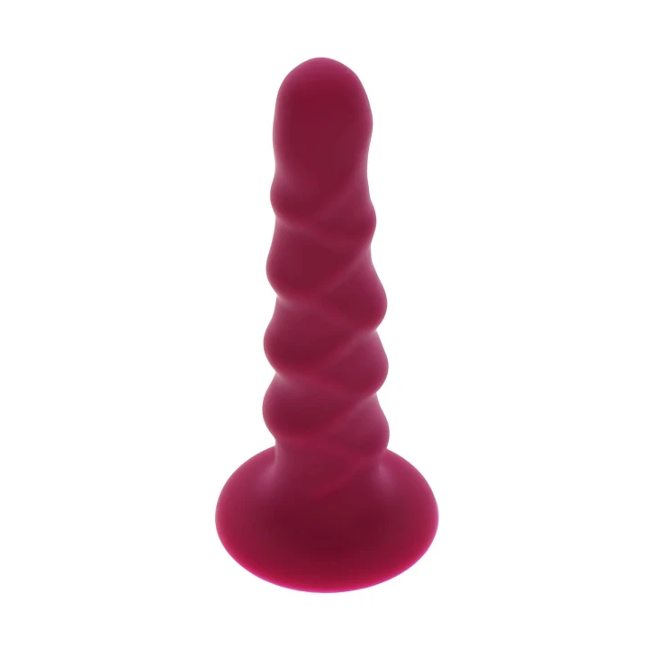 Karbowany dildo silikonowe 16 cm, czerwień, z przyssawką i kompatybilnością strap-on