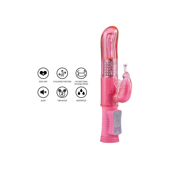 Wibrator z funkcją stymulacji łechtaczki, różowy motyl, 8 wibracji, 22.5 cm