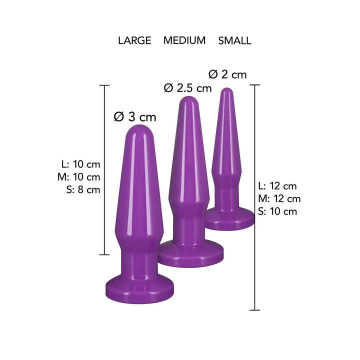 Zestaw analnych plugów dla przyjemności o różnych rozmiarach - Best Butt Buddies Purple
