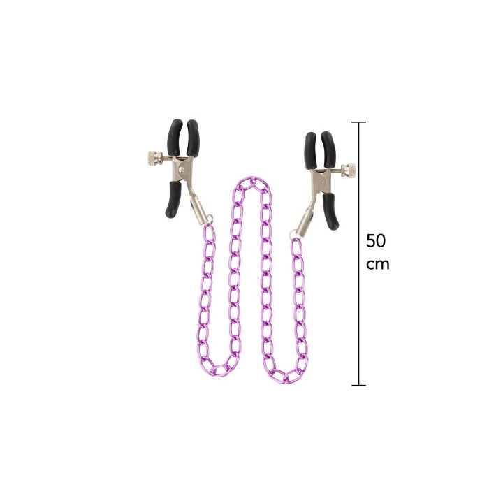 Zaciski na sutki z regulowanym metalowym łańcuszkiem, długość 50 cm, z miękką gumą