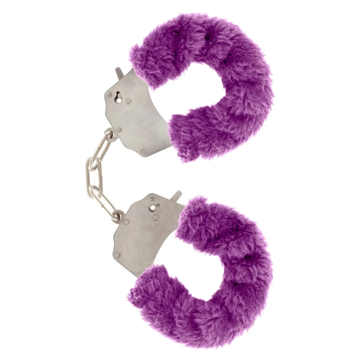 Kajdanki Furry Fun Cuffs Purple z metalowymi detalami i sztucznym futrem, regulowane
