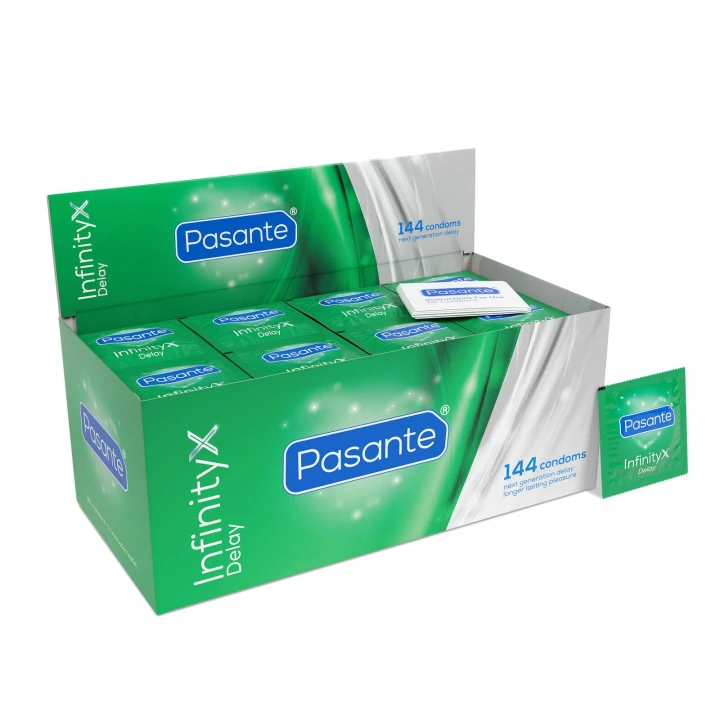 Prezerwatywy opóźniające Pasante Delay Infinity, 144 sztuki, z lubrykantem lidokainowym