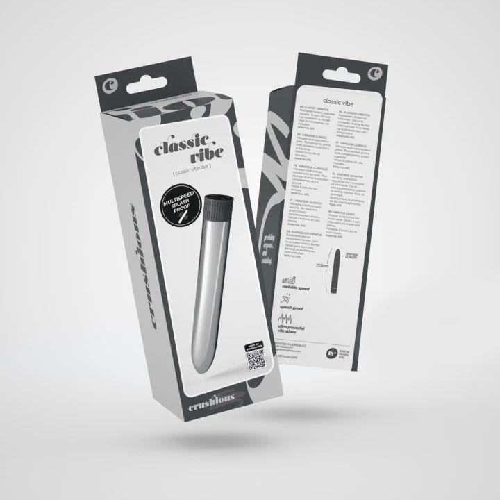 Wibrator klasyczny CRUSHIOUS VIBE, smukły, srebrny, regulowana intensywność wibracji