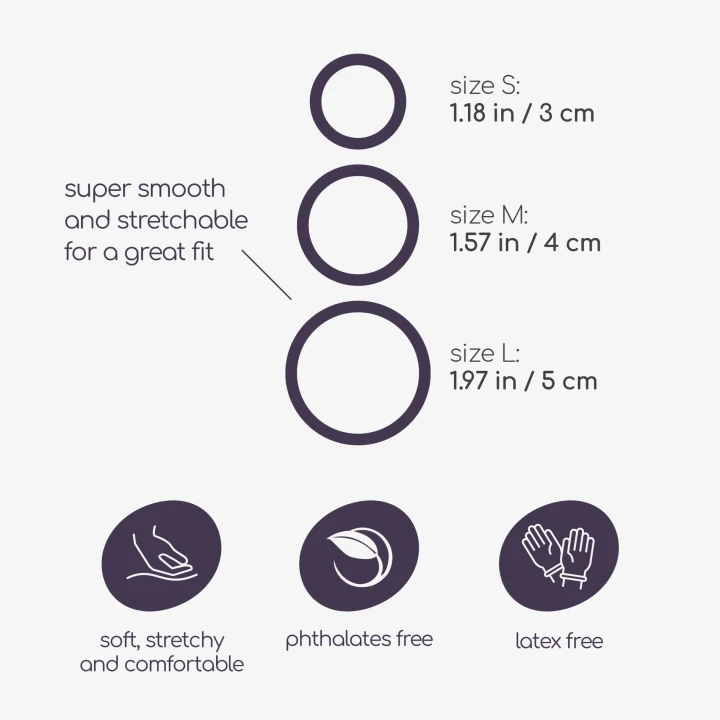 Zestaw elastycznych pierścieni silikonowych do erekcji - 3 rozmiary (S, M, L)