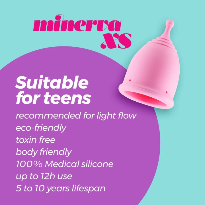 Kubeczek menstruacyjny Minerva XS z woreczkiem i płynem czyszczącym 150 ml