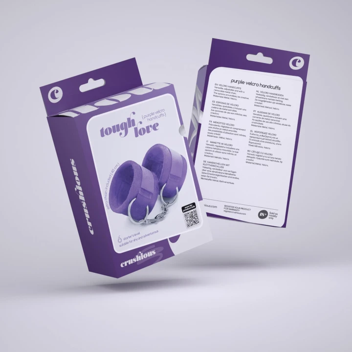 Kajdanki velcro do bondage z odpinanym łańcuchem 40cm w kolorze fioletowym