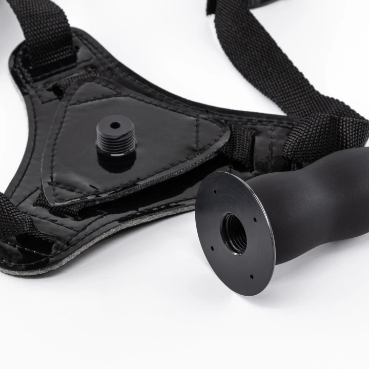 Strap-on do pegging z falowanym dildo, CRUSHIOUS, czarny, silikonowy, 12,5 cm